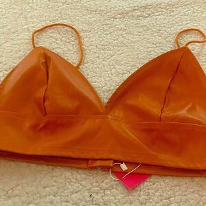 Burnt Orange Streetwear Faux-leather Bralette (Size 4) with Back Zip Closure